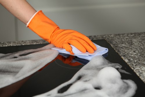 Steam cleaning upholstery in a bright home interior